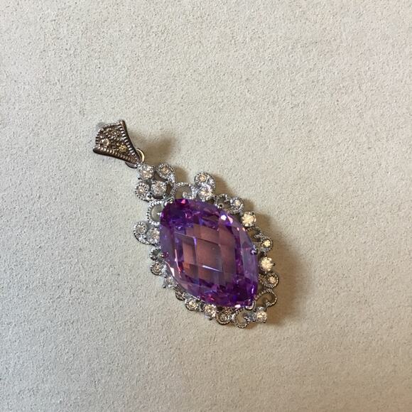 Sterling Silver Purple Crystal Statement Pendant - Picture 3 of 12